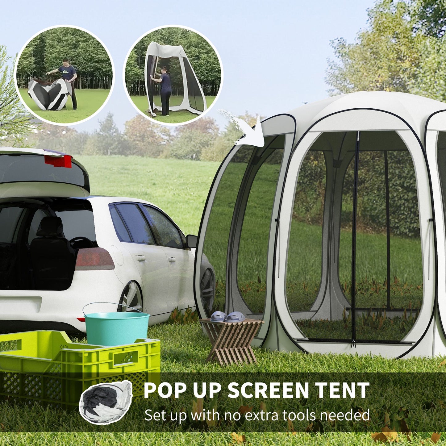 11' x 11.5' Screen Tent, Pop Up Camping Gazebo with Portable Carry Bag and 2 Doors, Cream White