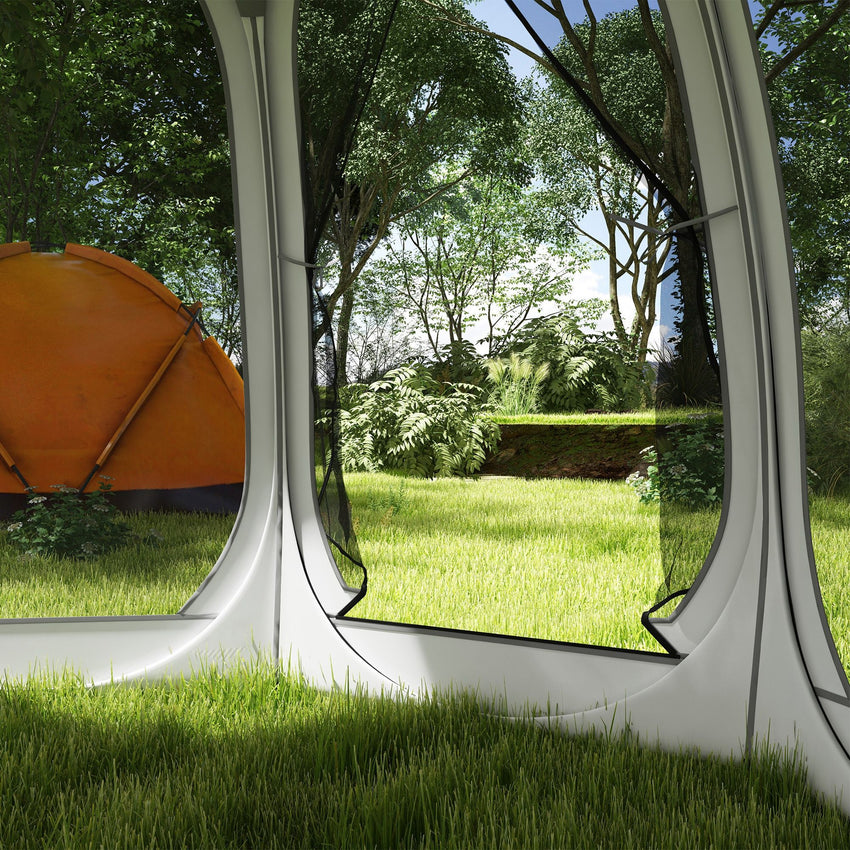 11' x 11.5' Screen Tent, Pop Up Camping Gazebo with Portable Carry Bag and 2 Doors, Cream White