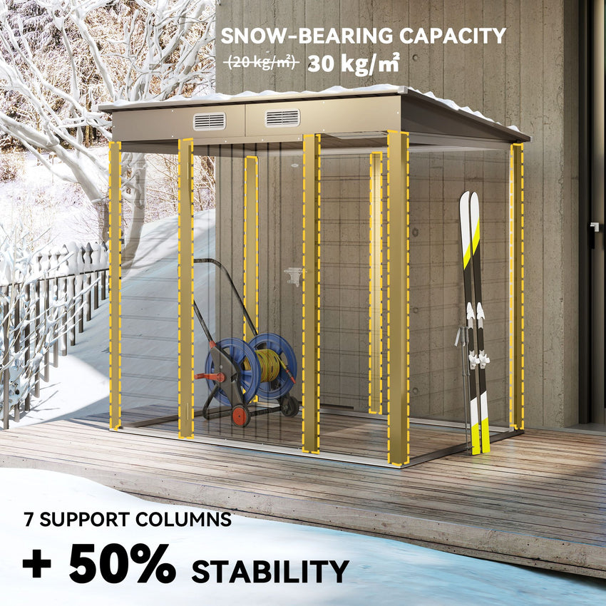 6 x 4FT Galvanized Garden Storage Shed, Metal Outdoor Shed with Double Doors and 2 Vents, Light Grey