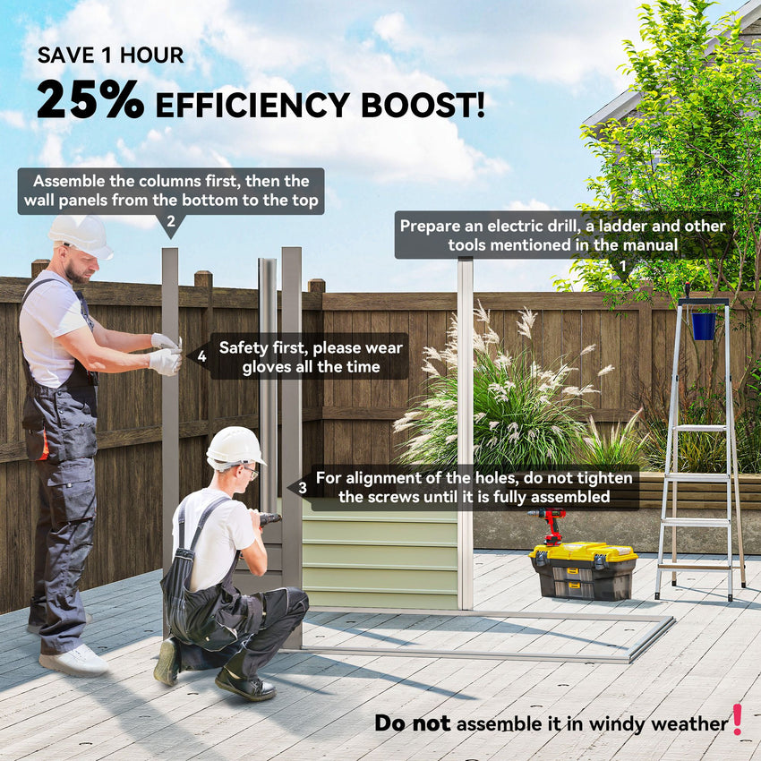 6 x 4FT Galvanized Garden Storage Shed, Metal Outdoor Shed with Double Doors and 2 Vents, Light Grey