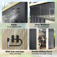 6.5x4FT Galvanised Metal Shed with Foundation Kit, Lockable Garden Tool Storage House with Sliding Doors, Vents, Grey