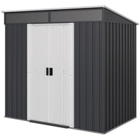 6.5x4FT Galvanised Metal Shed with Foundation Kit, Lockable Garden Tool Storage House with Sliding Doors, Vents, Grey