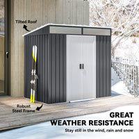 6.5x4FT Galvanised Metal Shed with Foundation Kit, Lockable Garden Tool Storage House with Sliding Doors, Vents, Grey