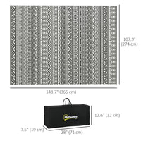 Reversible Outdoor Rug Waterproof Plastic Straw RV Rug with Carry Bag, 9' x 12', Grey and Cream White Boho