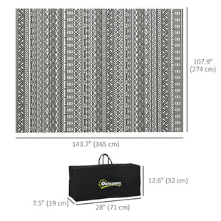 Reversible Outdoor Rug Waterproof Plastic Straw RV Rug with Carry Bag, 9' x 12', Grey and Cream White Boho