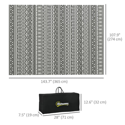 Reversible Outdoor Rug Waterproof Plastic Straw RV Rug with Carry Bag, 9' x 12', Grey and Cream White Boho
