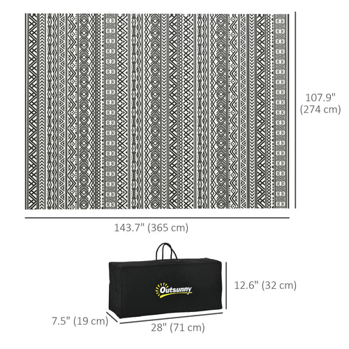 Reversible Outdoor Rug Waterproof Plastic Straw RV Rug with Carry Bag, 9' x 12', Grey and Cream White Boho