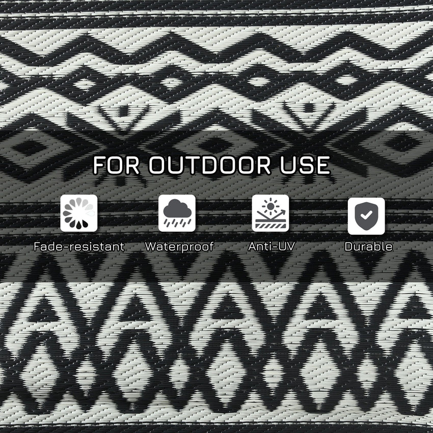 Reversible Outdoor Rug Waterproof Plastic Straw RV Rug with Carry Bag, 9' x 12', Grey and Cream White Boho