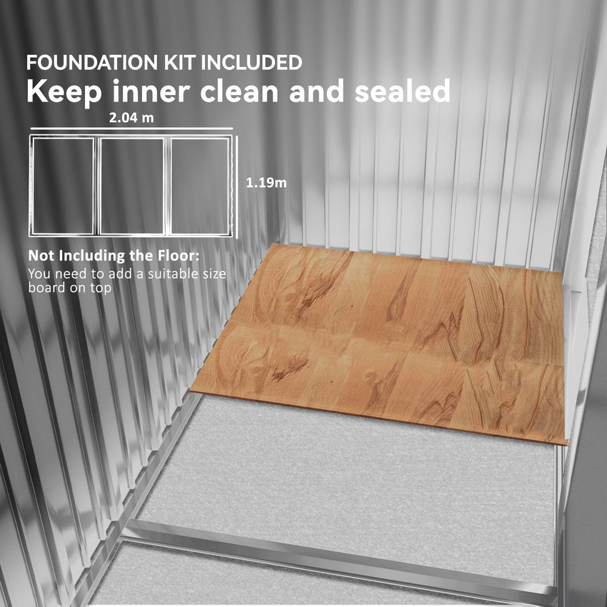 7' x 4' x 6' Garden Storage Shed Outdoor Patio Metal Tool Storage House w/ Foundation Kit and Double Doors Light Brown