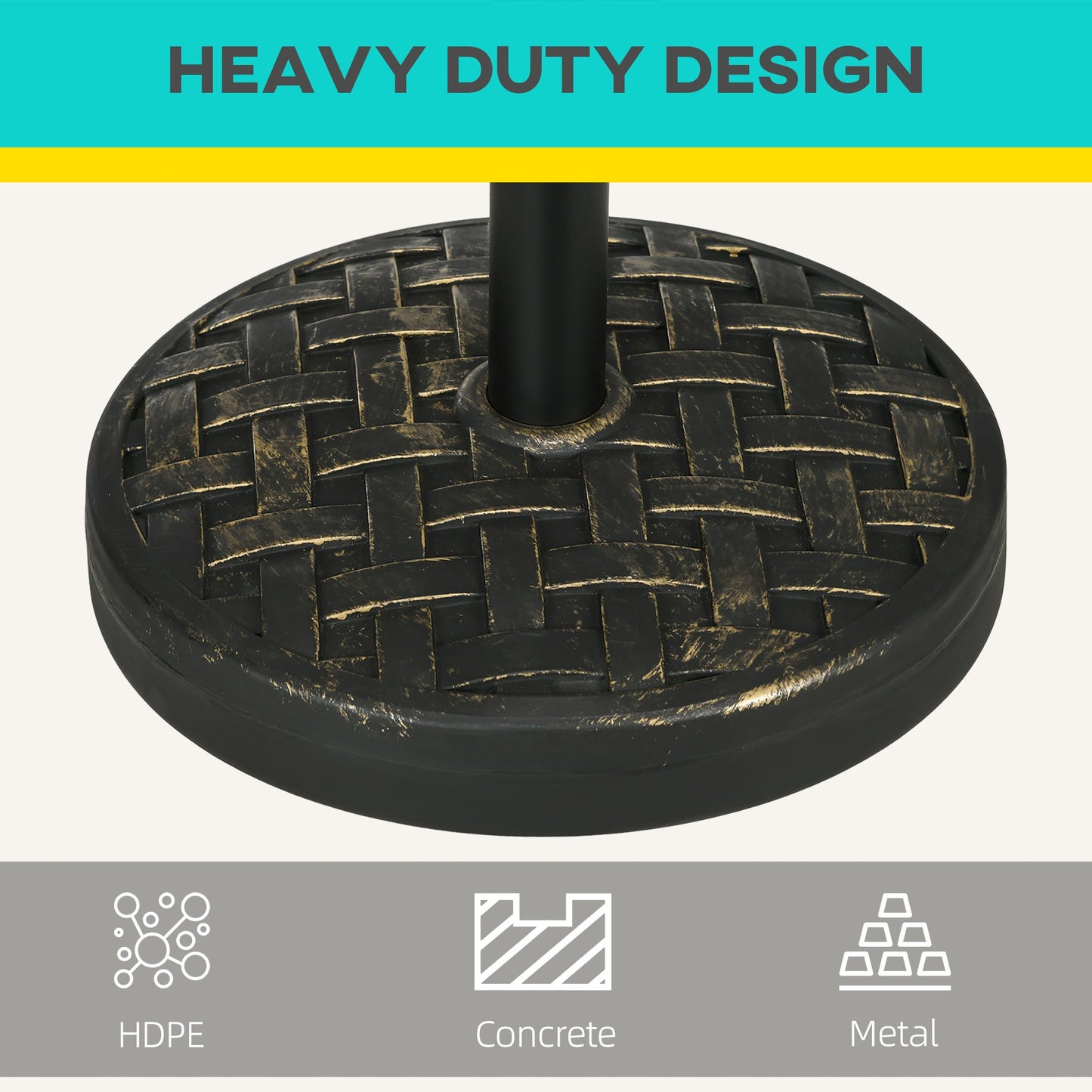 40lbs. Concrete Umbrella Base with Rattan Effect, Heavy Duty Parasol Stand for Outdoor Patio Umbrella, Bronze