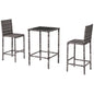 3 Piece Patio Bar Set Wicker Rattan Garden Bistro Set Barstool and Table for Patio Backyard Balcony Poolside, Grey