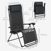 Wicker Folding Lounge Chair with Adjustable Backrest, Rattan Recliner Chair with Headrest & Side Table Tray, Black