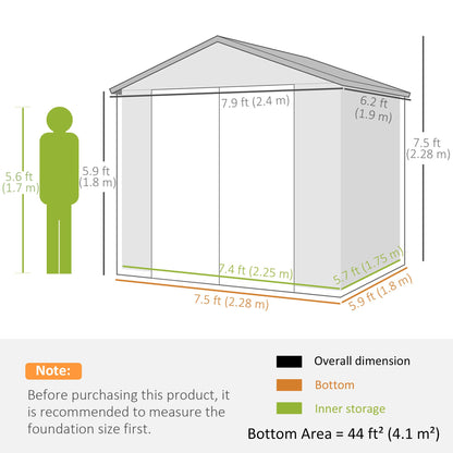 8' x 6' Plastic Garden Storage Shed with Latch Door, Vents, Sloped Roof, Dark Grey