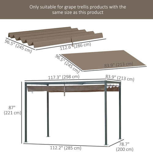 Pergola Canopy, Retractable Sun Shade Cover for 10' x 7' Pergola, UV30+ Protected, Coffee