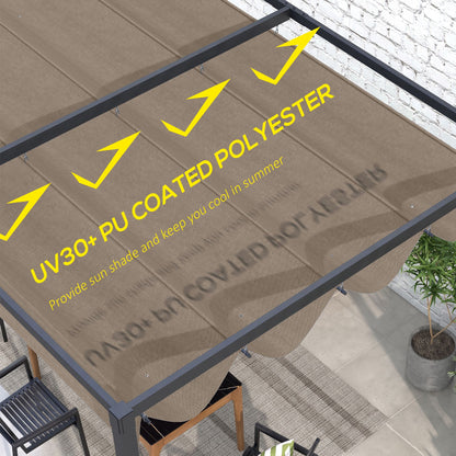 Pergola Canopy, Retractable Sun Shade Cover for 10' x 7' Pergola, UV30+ Protected, Coffee