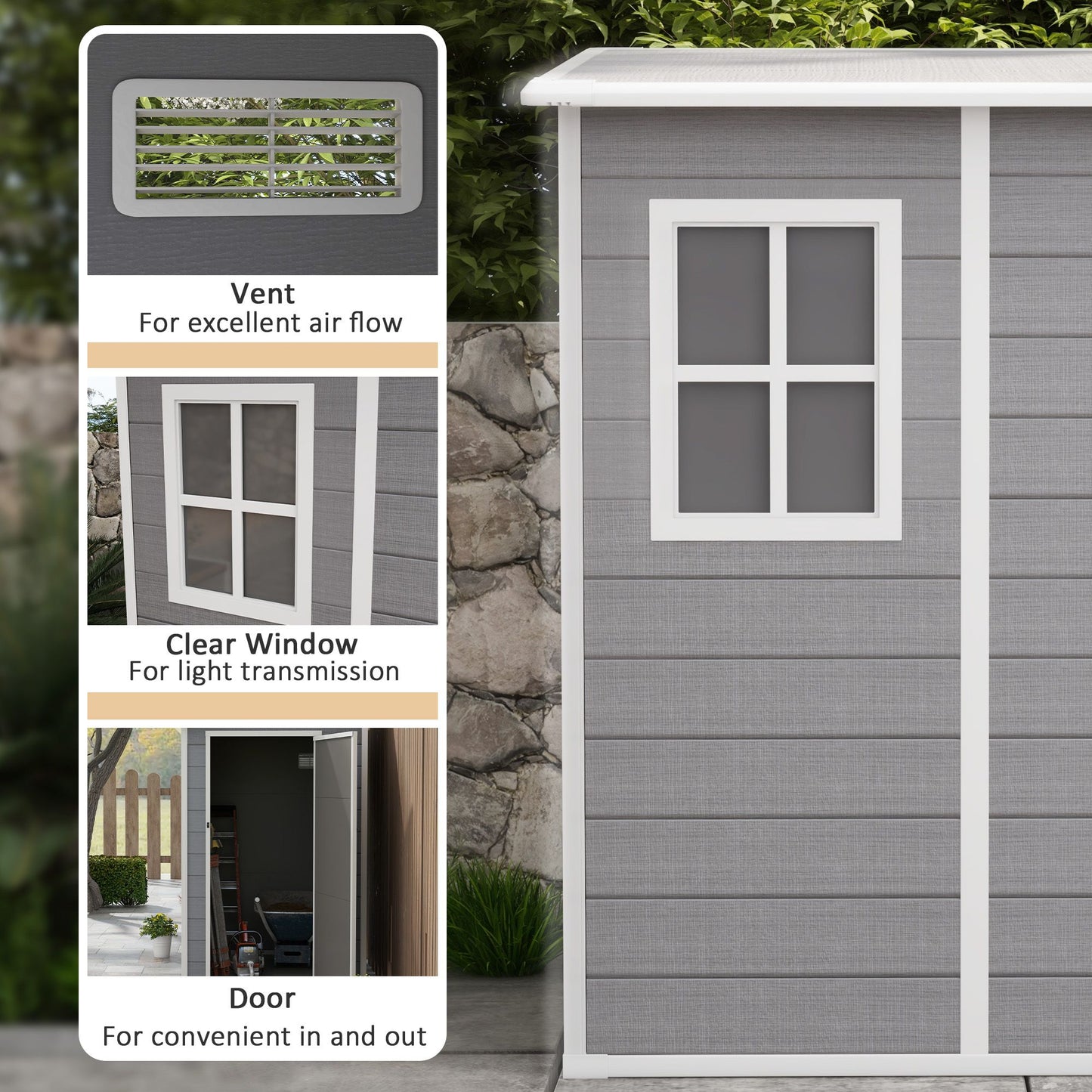 4'x5' Garden Tool Storage Shed, Lean to Shed with Window, Vent and Plastic Roof, Grey