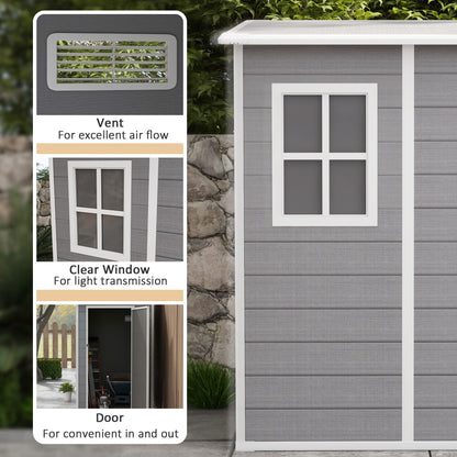 4'x5' Garden Tool Storage Shed, Lean to Shed with Window, Vent and Plastic Roof, Grey