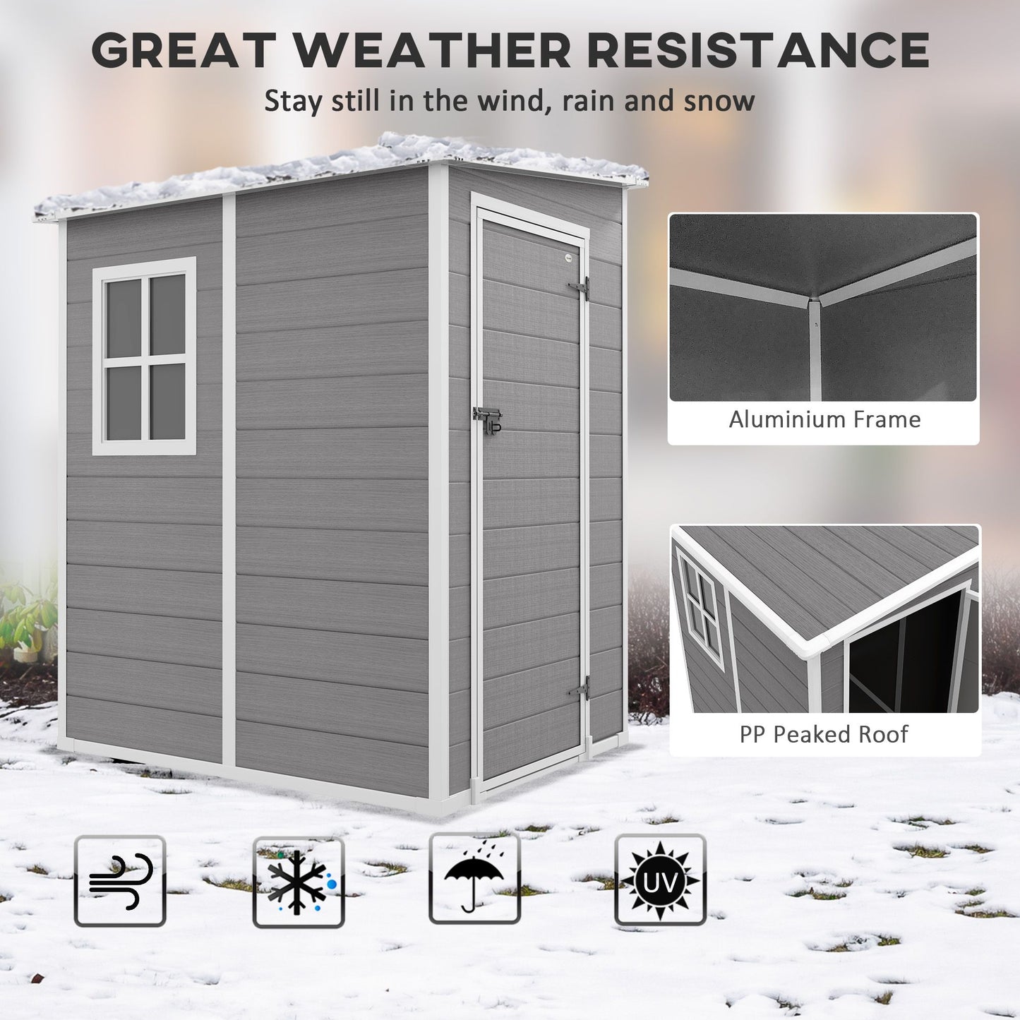 4'x5' Garden Tool Storage Shed, Lean to Shed with Window, Vent and Plastic Roof, Grey