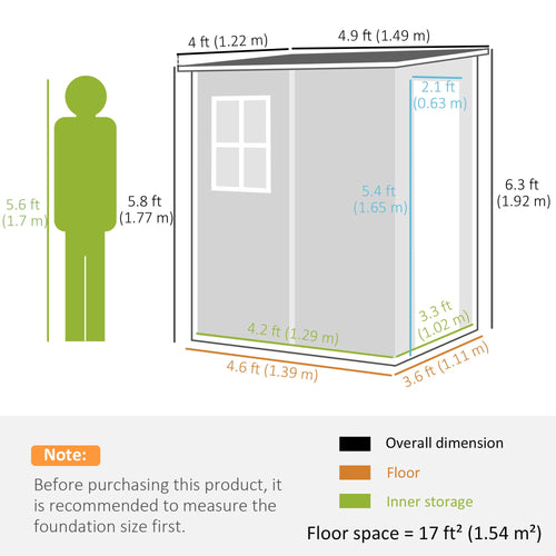 4'x5' Garden Tool Storage Shed, Lean to Shed with Window, Vent and Plastic Roof, Grey