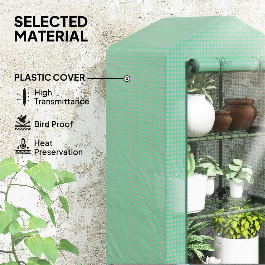 3 Tier Mini Greenhouse, Portable Flower Stand with Shelf Clips, Indoor Greenhouse with Steel Frame, Green