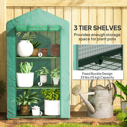3 Tier Mini Greenhouse, Portable Flower Stand with Shelf Clips, Indoor Greenhouse with Steel Frame, Green