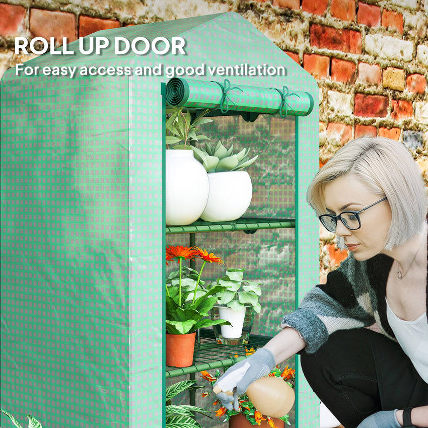 3 Tier Mini Greenhouse, Portable Flower Stand with Shelf Clips, Indoor Greenhouse with Steel Frame, Green