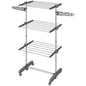 3-Tier Foldable Clothes Drying Rack, Stainless Steel Laundry Rack with 2 Side Wings and 6 Castors, Collapsible Adjustable Clothes Airer for Indoor Outdoor, Grey