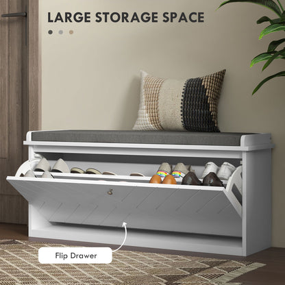 Shoe Storage with Seat, Upholstered Hallway Bench, Shoe Bench with Flip Drawer, Adjustable Shelf for 10 Pairs of Shoes