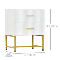 2 Pieces Nightstands with Storage, Modern Bedside Tables with 2 Fluted Drawers and Gold Legs for Bedroom, White