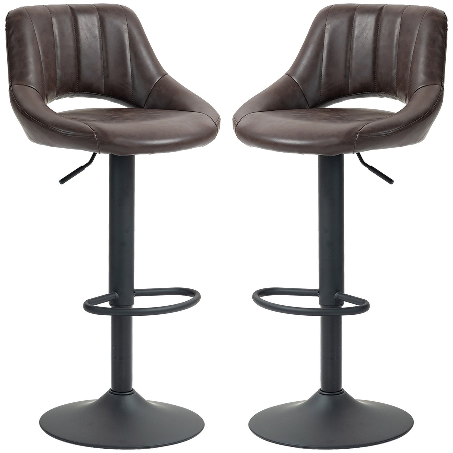Swivel Bar Stools Set of 2, Faux Leather Upholstered Counter Height Barstools with Round Metal Base