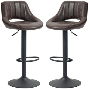 Swivel Bar Stools Set of 2, Faux Leather Upholstered Counter Height Barstools with Round Metal Base