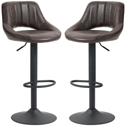 Swivel Bar Stools Set of 2, Faux Leather Upholstered Counter Height Barstools with Round Metal Base