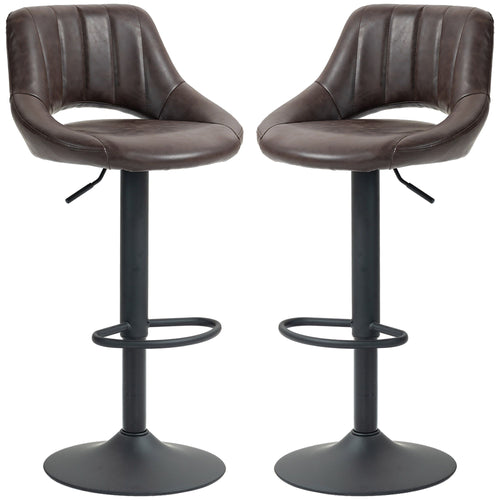 Swivel Bar Stools Set of 2, Faux Leather Upholstered Counter Height Barstools with Round Metal Base