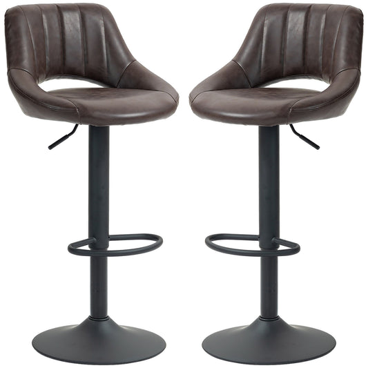 Swivel Bar Stools Set of 2, Faux Leather Upholstered Counter Height Barstools with Round Metal Base