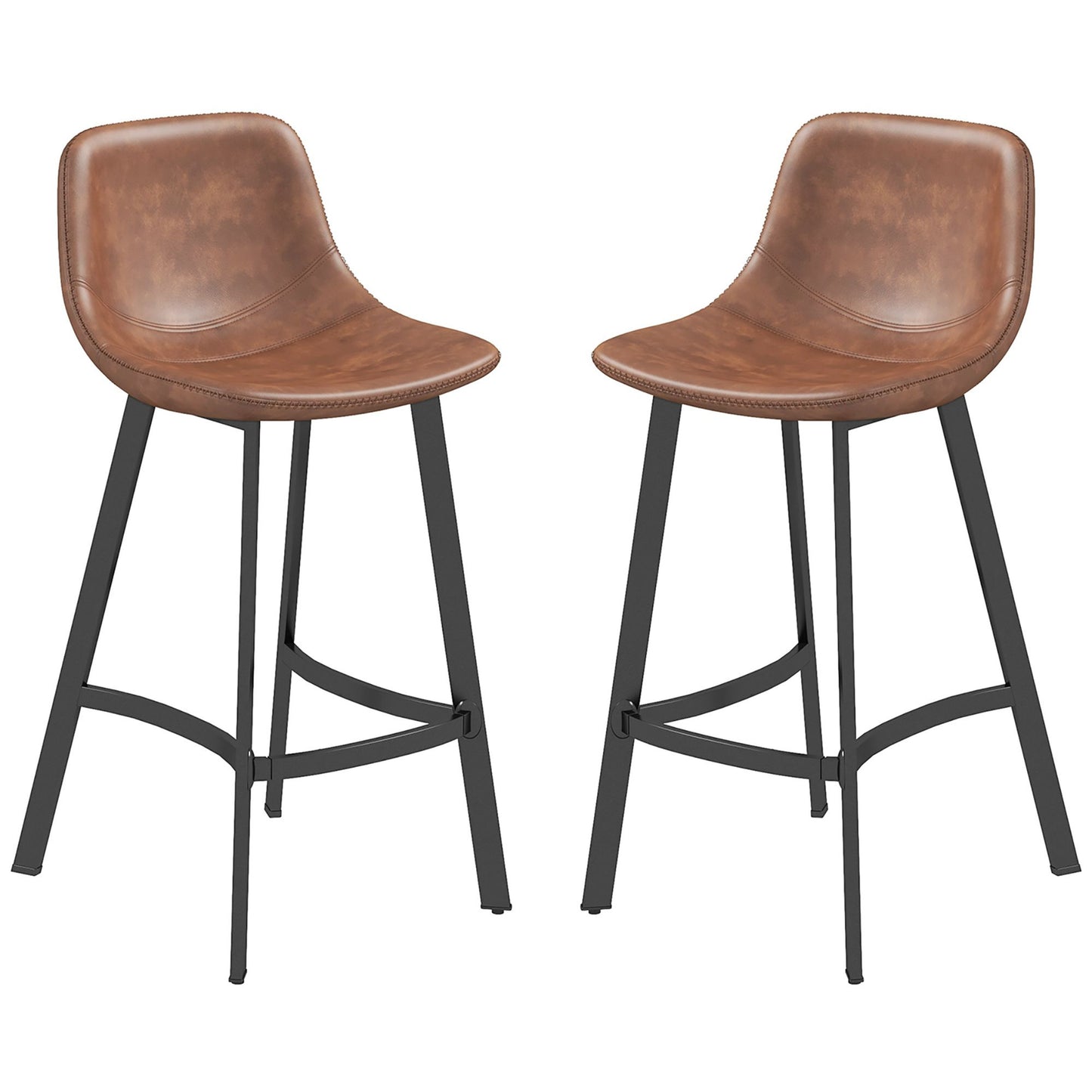 Counter Height Stools Set of 2, Upholstered Kitchen Stool with Back and Steel Legs