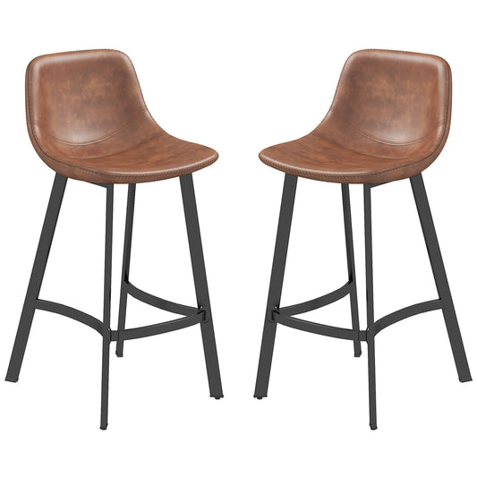 Counter Height Stools Set of 2, Upholstered Kitchen Stool with Back and Steel Legs