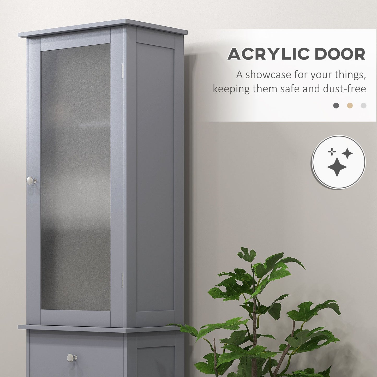 Tall Bathroom Cabinet, Bathroom Storage Cabinet with Drawers, 2 Doors and Adjustable Shelves, Grey