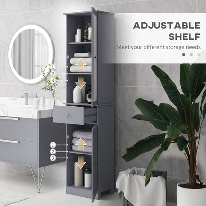 Tall Bathroom Cabinet, Bathroom Storage Cabinet with Drawers, 2 Doors and Adjustable Shelves, Grey
