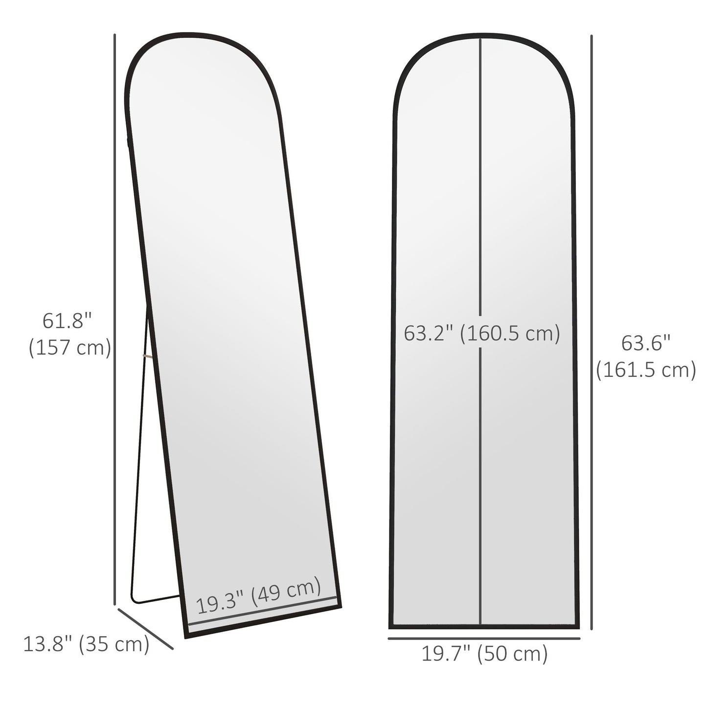 Arched Standing Mirror, 64" x 20" Full Length Mirror, Free Standing or Wall Mounted for Living Room, Bedroom, Black