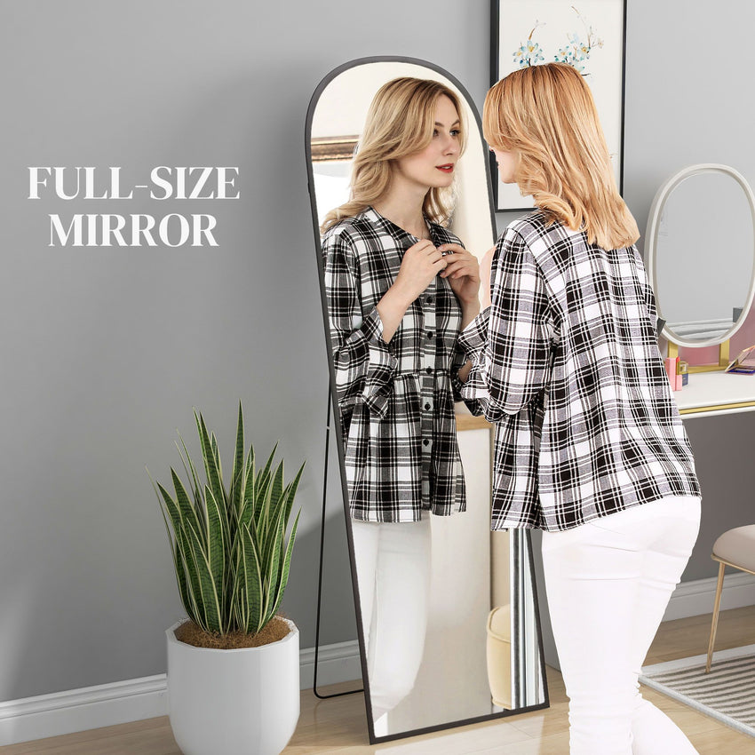 Arched Standing Mirror, 64" x 20" Full Length Mirror, Free Standing or Wall Mounted for Living Room, Bedroom, Black