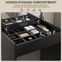 Modern Vanity Set with Makeup Table and Cushioned Stool, Dressing Table with Flip Top and Mirror for Bedroom, Black