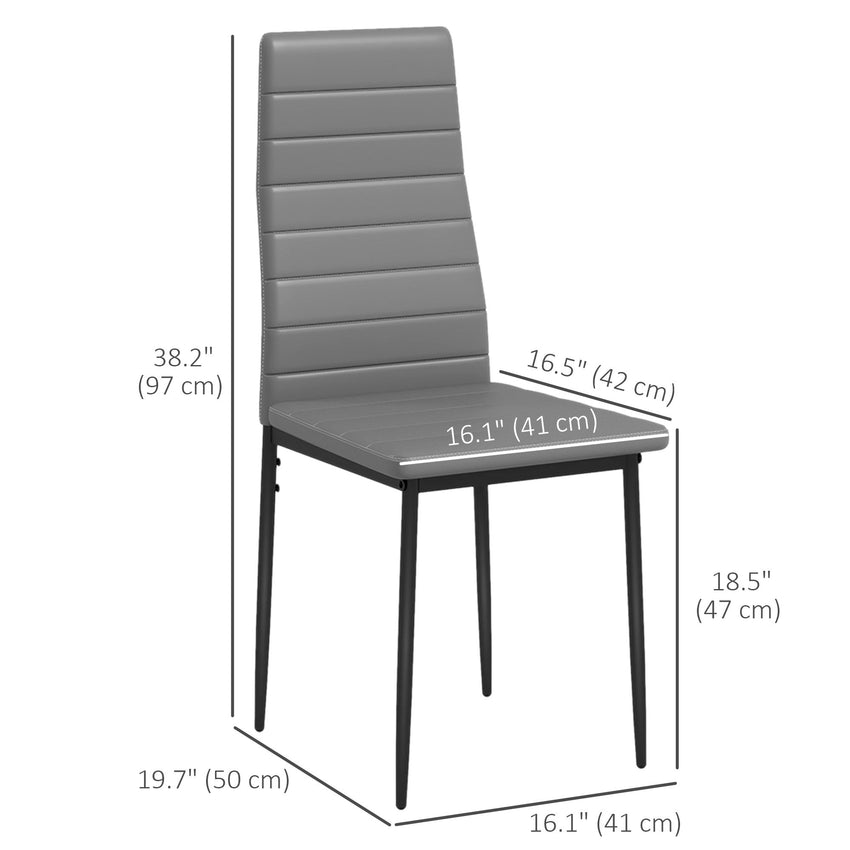 Modern Dining Chairs, Set of 4, High Back PU leather Upholstery and Metal Legs for the Living Room, Kitchen, Home Office, Grey