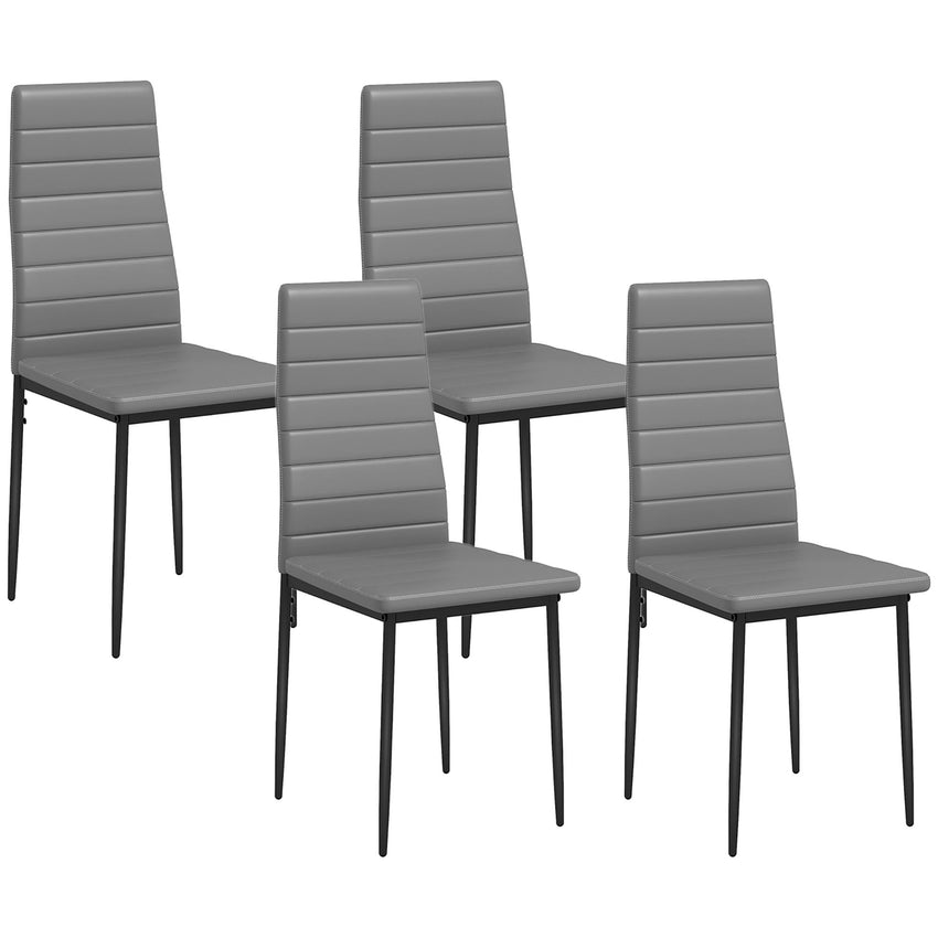 Modern Dining Chairs, Set of 4, High Back PU leather Upholstery and Metal Legs for the Living Room, Kitchen, Home Office, Grey