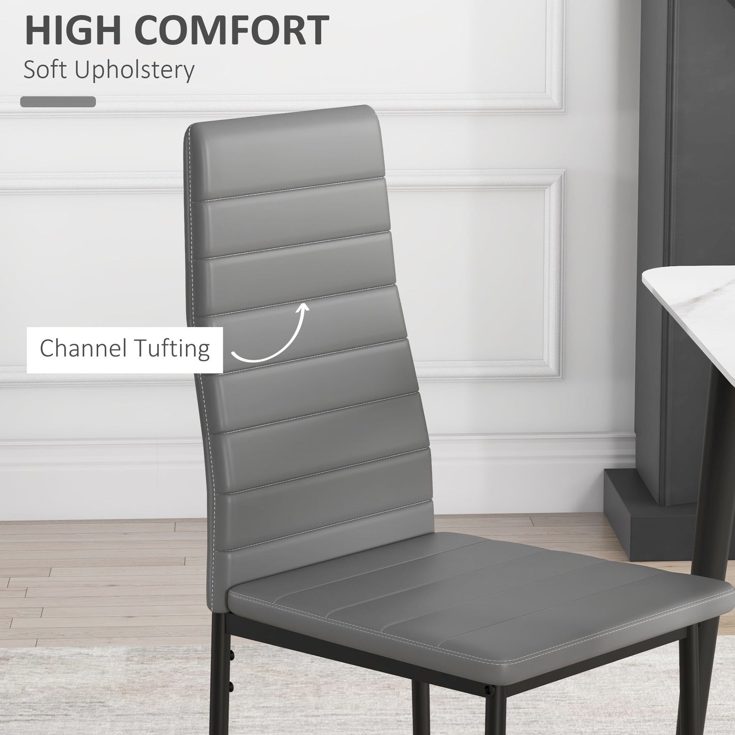Modern Dining Chairs, Set of 4, High Back PU leather Upholstery and Metal Legs for the Living Room, Kitchen, Home Office, Grey
