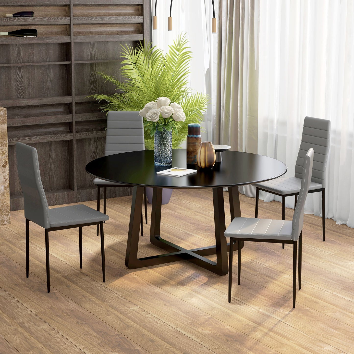Modern Dining Chairs, Set of 4, High Back PU leather Upholstery and Metal Legs for the Living Room, Kitchen, Home Office, Grey