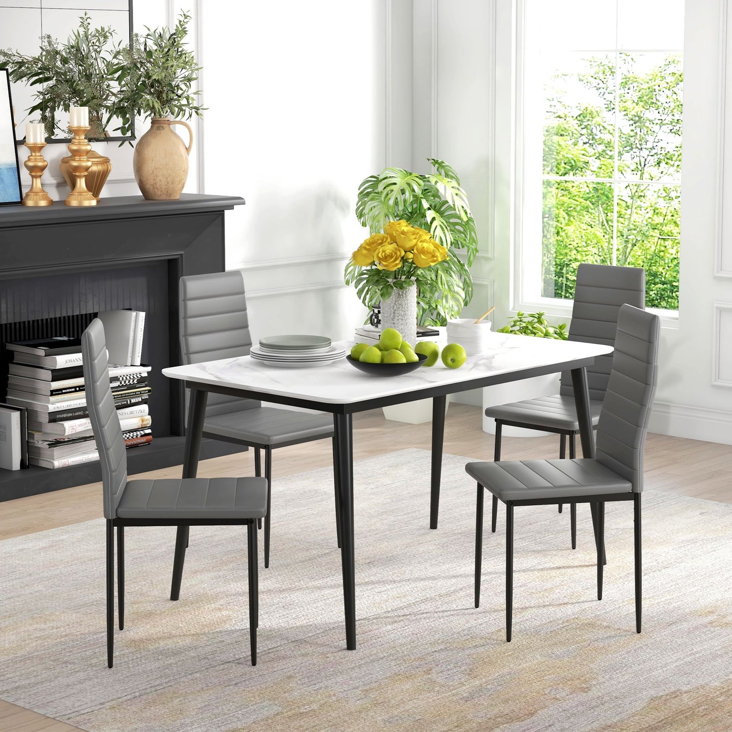 Modern Dining Chairs, Set of 4, High Back PU leather Upholstery and Metal Legs for the Living Room, Kitchen, Home Office, Grey