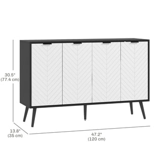 Modern Sideboard and Buffet, Dining Room Cabinet with Adjustable Shelves and 4 Doors, Black