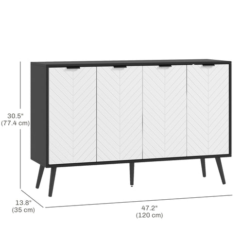 Modern Sideboard and Buffet, Dining Room Cabinet with Adjustable Shelves and 4 Doors, Black