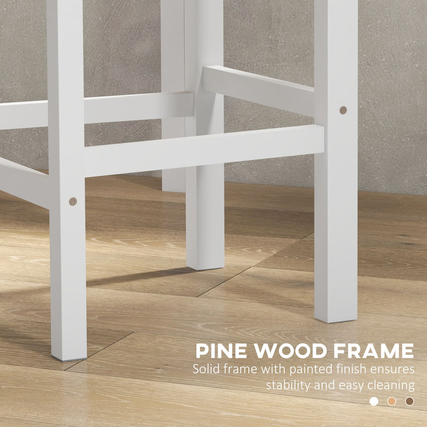 Counter Height Stools Set of 2, Farmhouse Bar Stools with Backs, Solid Wood Counter Stools for Kitchen Island White