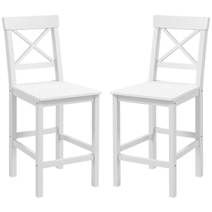 Counter Height Stools Set of 2, Farmhouse Bar Stools with Backs, Solid Wood Counter Stools for Kitchen Island White
